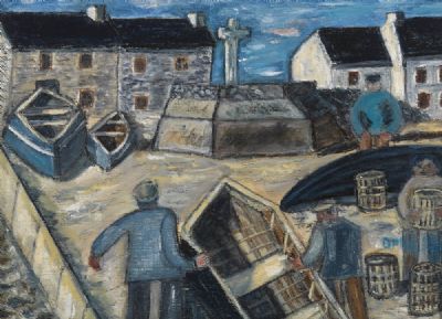 FISHERMEN AT WORK ON TORY ISLAND by Orla Egan  at deVeres Auctions