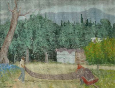 CORFU, OLIVE PICKERS by Patrick Leonard sold for €800 at deVeres Auctions