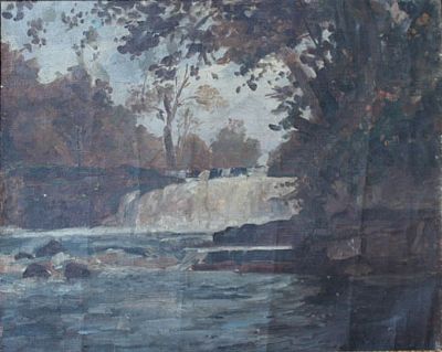 RIVER LANDSCAPE - PROBABLY THE SALMON WEIR, LEIXLIP by Leo Whelan  at deVeres Auctions