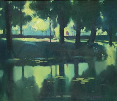 SUMMER REFLECTIONS, THE CANAL, MOUNT STREET, DUBLIN by John Skelton  at deVeres Auctions