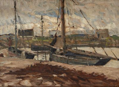 SRUTHAN QUAY, NEAR CARRAROE, CONNEMARA by Charles Vincent Lamb sold for €2,300 at deVeres Auctions