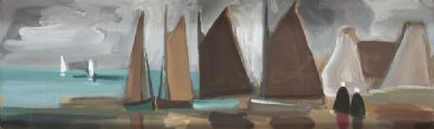 TWO FIGURES BESIDE BOATS by Markey Robinson  at deVeres Auctions