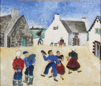 BRETON VILLAGERS DANCING by Basil Rakoczi sold for €3,000 at deVeres Auctions