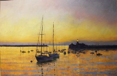 BOATS IN DUN LAOGHAIRE HARBOUR by Tom Roche  at deVeres Auctions