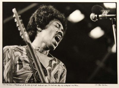 JIMI HENDRIX, ISLE OF WHITE FESTIVAL 1971 by John Minihan sold for €550 at deVeres Auctions