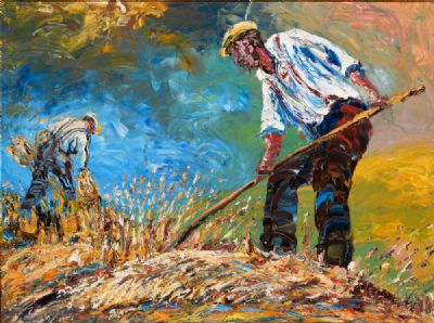 COLLECTING HAY by Liam O'Neill  at deVeres Auctions