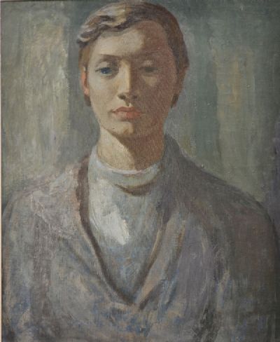 PORTRAIT OF A YOUNG WOMAN IN GREY by Cherith McKinstry  at deVeres Auctions