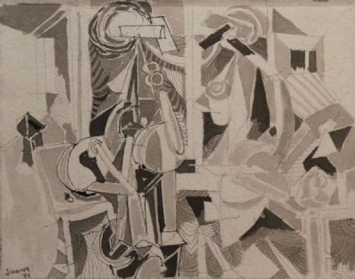 FIGURES IN A ROOM by Nevill Johnson sold for €380 at deVeres Auctions