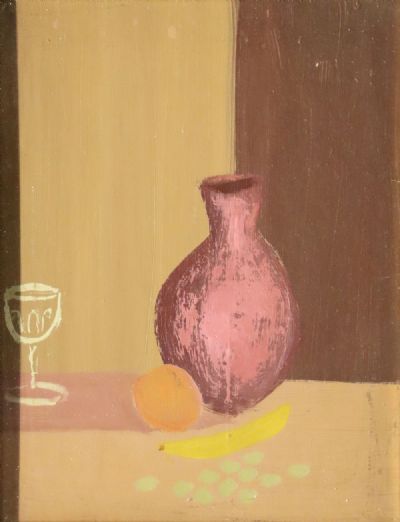 STILL LIFE - VASE, GLASS AND FRUIT by Arthur Armstrong  at deVeres Auctions