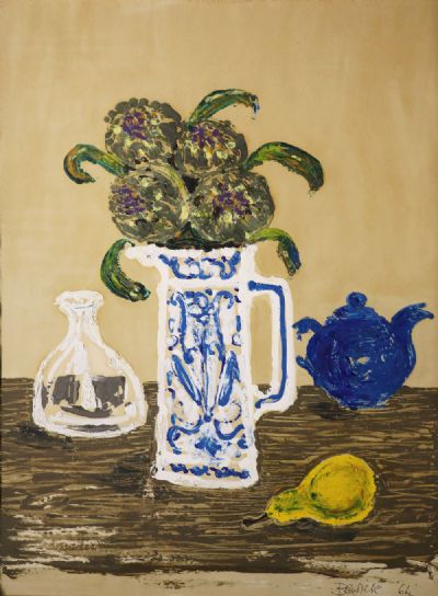 STILL LIFE WITH FLOWERING ARTICHOKES by Pauline Bewick sold for €3,000 at deVeres Auctions