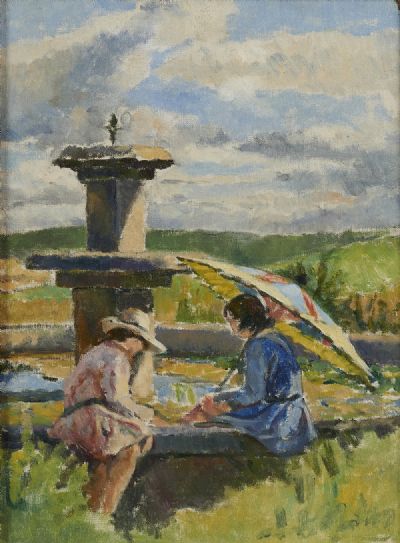 BETTY AND BABIN by A FOUNTAIN by Mainie Jellett sold for €6,000 at deVeres Auctions