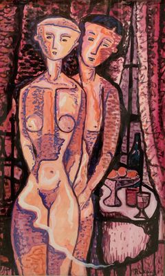 THE LOVERS by Basil Rakoczi sold for €700 at deVeres Auctions