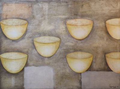GROUP OF YELLOW BOWLS by Derek Rowen (Guggi)  at deVeres Auctions