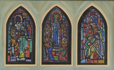 PENTECOST, STUDY FOR A STAINED GLASS WINDOW AT BLACKROCK COLLEGE, CO. DUBLIN by Evie Hone sold for €3,200 at deVeres Auctions