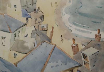 COASTAL VILLAGE by Desmond Carrick sold for €240 at deVeres Auctions