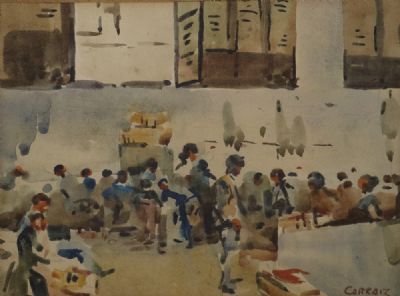 INTERIOR OF A MARKET by Desmond Carrick sold for €240 at deVeres Auctions