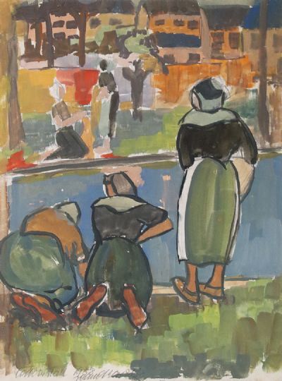 WASHERWOMEN AT CONCARNEAU by John O'Leary sold for €420 at deVeres Auctions