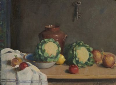 STILL LIFE - FRUIT AND VEGETABLES ON A TABLE by James Sinton Sleator sold for €7,000 at deVeres Auctions