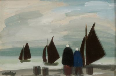SHAWLIES AT THE HARBOUR by Markey Robinson sold for €1,300 at deVeres Auctions
