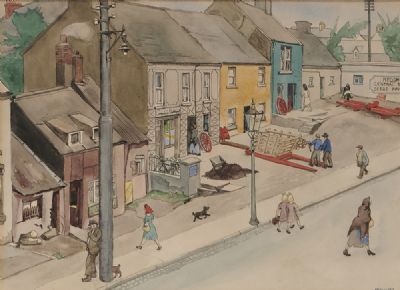 POUND ROW, LEWIS ROAD, KILLARNEY by Harry Kernoff sold for €5,000 at deVeres Auctions