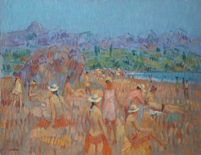 ON THE BEACH, NERJA, by Desmond Carrick sold for €800 at deVeres Auctions