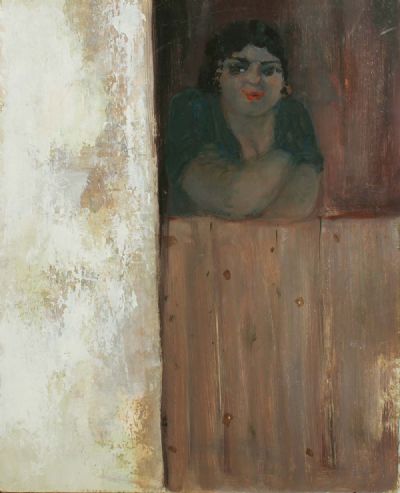 AT THE DOOR by George Campbell sold for €750 at deVeres Auctions