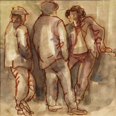 THREE MEN CHATTING by George Campbell sold for €520 at deVeres Auctions