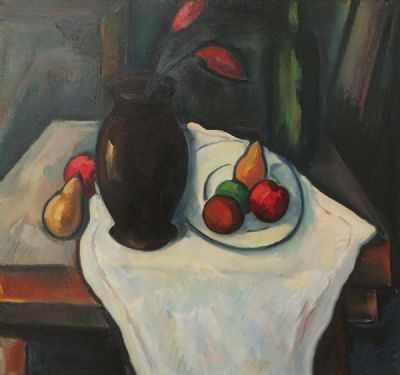 STILL LIFE ON A WHITE TABLECLOTH by Peter Collis  at deVeres Auctions