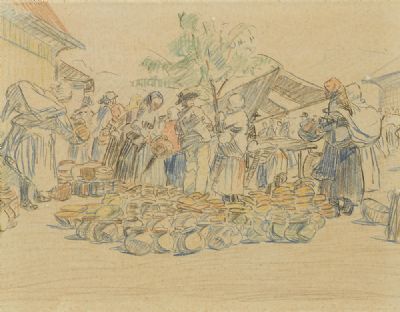 Market Scene by Mary Swanzy sold for €900 at deVeres Auctions
