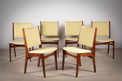 A SET OF SIX ROSEWOOD SQUARE BACKED DINING CHAIRS at deVeres Auctions