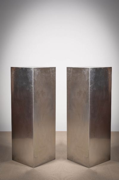 A PAIR OF BRUSHED STEEL PEDESTALS at deVeres Auctions