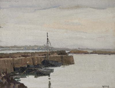 THE PIER AT CARRAROE by Charles Vincent Lamb  at deVeres Auctions