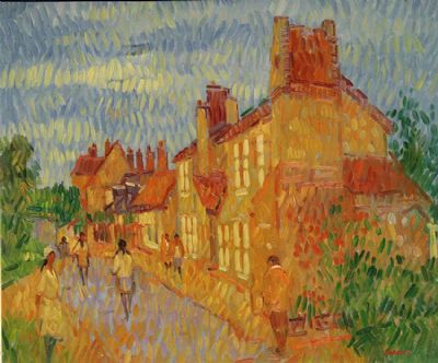 VILLAGE SCENE by Desmond Carrick sold for €1,000 at deVeres Auctions