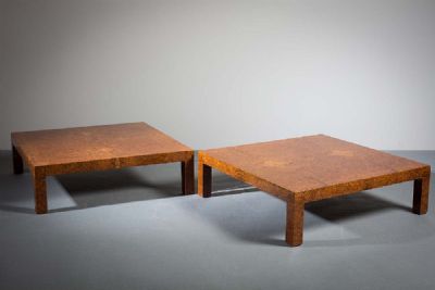 A PAIR OF SQUARE BURR WALNUT LOW TABLES at deVeres Auctions