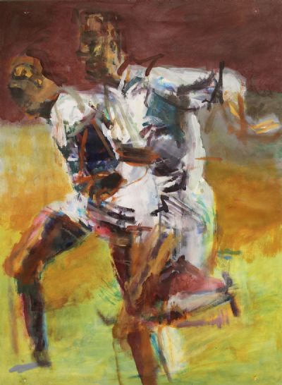 RUGBY PLAYERS IN FULL FLIGHT by Joseph O'Connor sold for €120 at deVeres Auctions