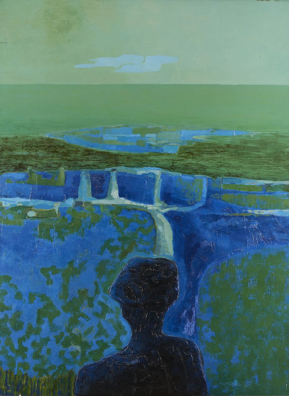 Lot 19 - LANDSCAPE IN BLUES AND GREEN by Arthur Armstrong