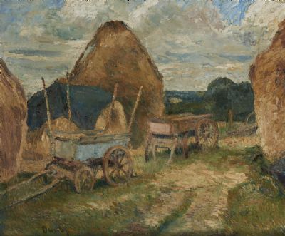 HAYSTACKS AND HAYCARTS by Ronald Ossory Dunlop sold for €1,000 at deVeres Auctions