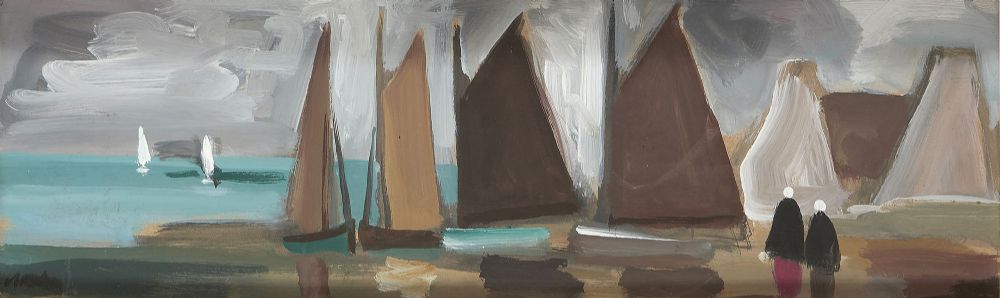 Lot 9 - TWO FIGURES BESIDE BOATS by Markey Robinson