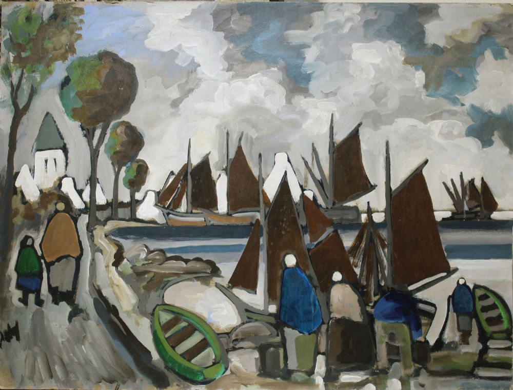 CURRACHS IN THE HARBOUR by Markey Robinson  at deVeres Auctions