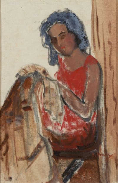MENDING by Grace Henry sold for €800 at deVeres Auctions