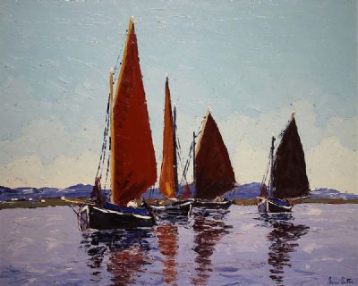 GALWAY HOOKERS BECALMED by Ivan Sutton sold for €1,300 at deVeres Auctions