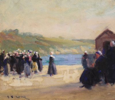 WAITING FOR THE FISHING BOATS: CONCARNEAU by E.S.Lowe  at deVeres Auctions