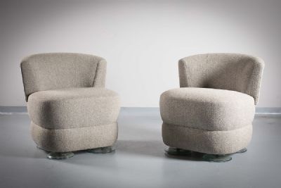 A PAIR OF UPHOLSTERED SLIPPER CHAIRS by Andree Putman  at deVeres Auctions