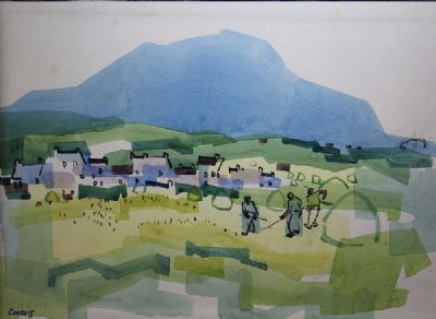 TENDING THE NETS, ACHILL ISLAND by Desmond Carrick sold for €260 at deVeres Auctions