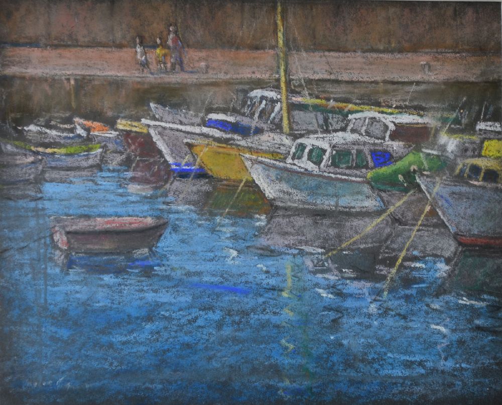Lot 190 - BOATS IN A HARBOUR by Robert Taylor Carson