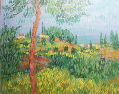 PINE TREES ABOVE NERJA by Desmond Carrick  at deVeres Auctions