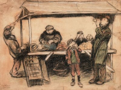 FRUIT STALL by William Conor, sold for €1,300 at deVeres Auctions
