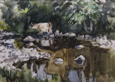 CATTLE by A RIVER by Tom Nisbet sold for €140 at deVeres Auctions