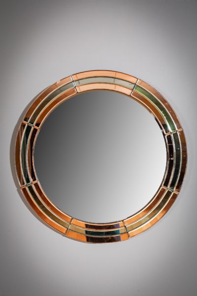AN ART DECO TINTED TWO TONE CIRCULAR WALL MIRROR, at deVeres Auctions