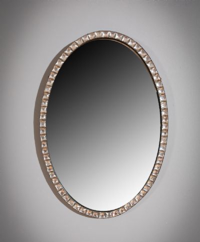 AN IRISH CLEAR GLASS STUDDED OVAL MIRROR, C.1800, at deVeres Auctions